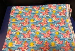 5 1/2 yds soft flannel fabric with Whimsical flying dragons across a blue sky