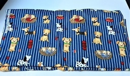 Cotton fabric blue stripe with dogs, baskets, and food bowls  2 yds