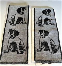 2 Kitchen towels with knit panel featuring dogs