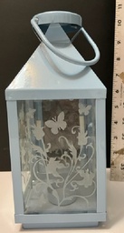 Blue Tin and glass Candle Lantern