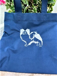 Blue small canvas tote with white papillon silouette