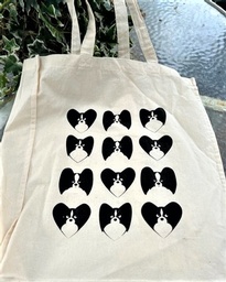 Canvas grocery tote with papillons in hearts