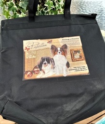 Large black canvas tote with Papillon photo graphics