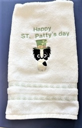 NEW LISTING:  Gorgeous hand towel with beautiful B& W stitched papillon Happy St. Patty's Day!
