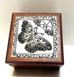 Wooden trinket box with silver butterfly top