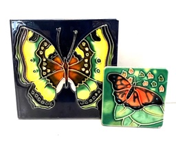 2 ceramic tiles with butterflies