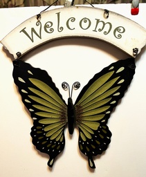 Welcome with butterfly shaped sign