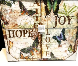 FAITH, JOY, HOPE, LOVE 4 butterfly canvas wall plaques